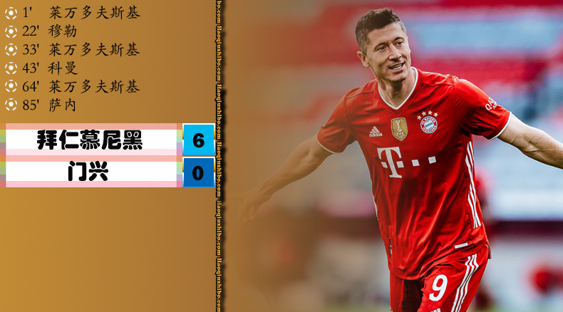 德甲第32轮 拜仁慕尼黑6-0门兴