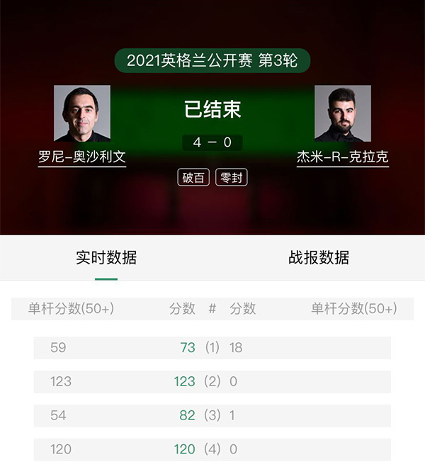 2021斯诺克英格兰公开赛第3轮 奥沙利文vs詹姆-克拉克 全场录像