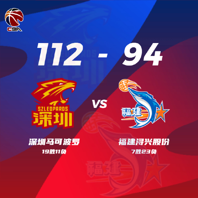 CBA常规赛:深圳112-94福建 沈梓捷21+12 萨林杰30+13+7