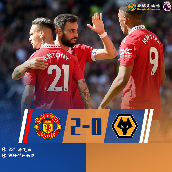 英超直播回顾战况:曼联2-0狼队 马夏尔吃饼加纳乔建功