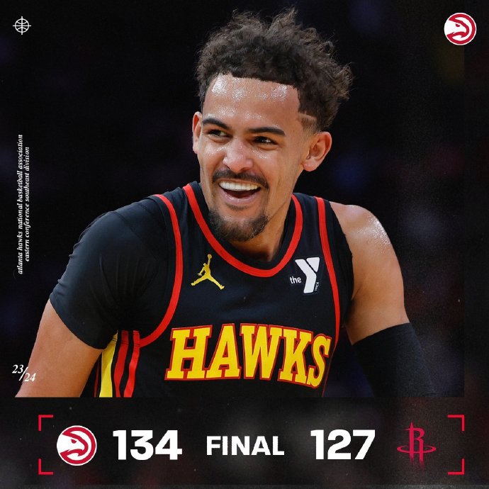 NBA录像回顾战况:老鹰134-127火箭 特雷-杨30+14 穆雷21+5 小史密斯34+13